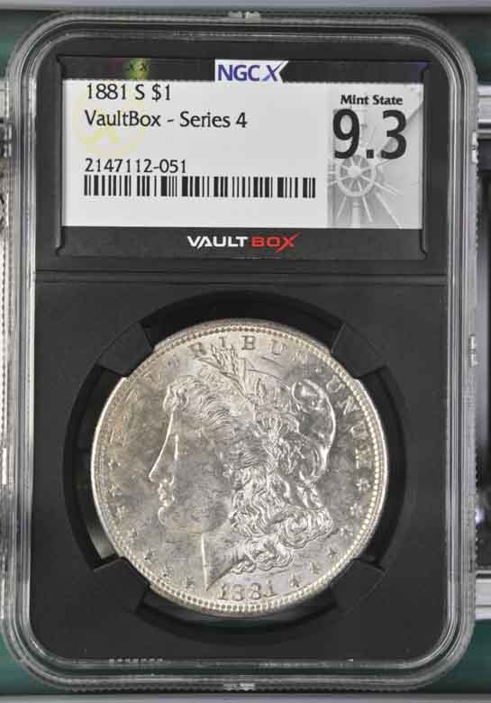 1881-S $1 Morgan Silver Dollar NGCX Mint State 9.3 Vaultbox Series 4