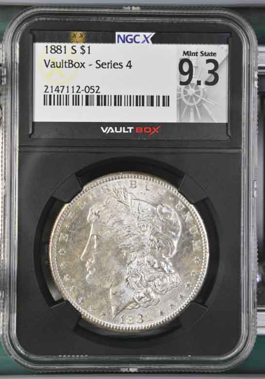 1881-S $1 Morgan Silver Dollar NGCX Mint State 9.3 Vaultbox Series 4