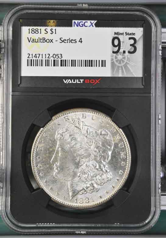 1881-S $1 Morgan Silver Dollar NGCX Mint State 9.3 Vaultbox Series 4