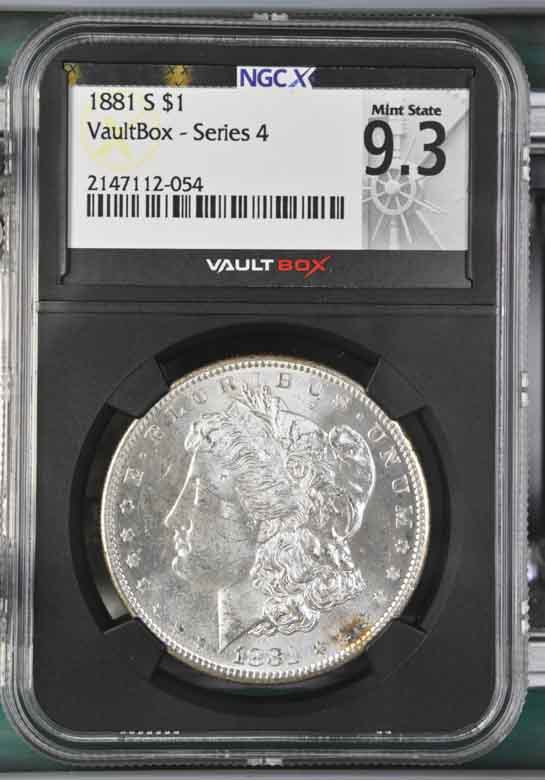 1881-S $1 Morgan Silver Dollar NGCX Mint State 9.3 Vaultbox Series 4