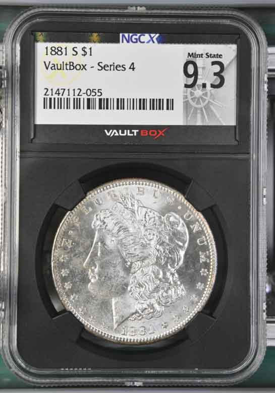 1881-S $1 Morgan Silver Dollar NGCX Mint State 9.3 Vaultbox Series 4