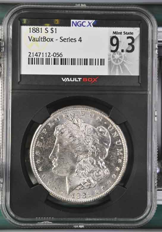 1881-S $1 Morgan Silver Dollar NGCX Mint State 9.3 Vaultbox Series 4
