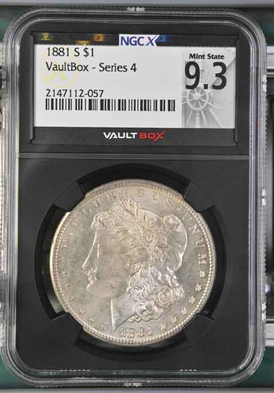 1881-S $1 Morgan Silver Dollar NGCX Mint State 9.3 Vaultbox Series 4