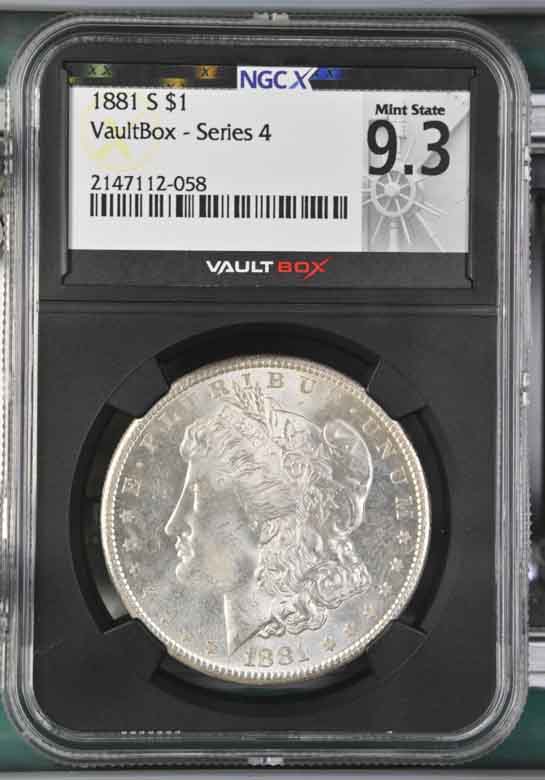 1881-S $1 Morgan Silver Dollar NGCX Mint State 9.3 Vaultbox Series 4