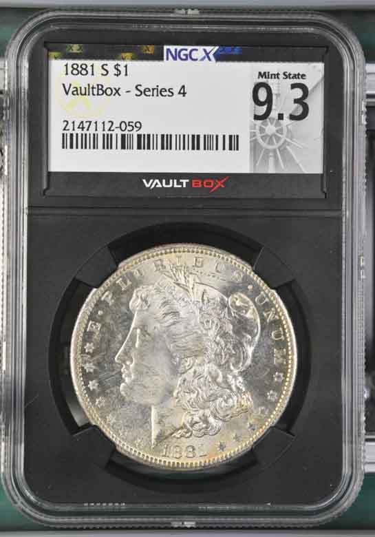 1881-S $1 Morgan Silver Dollar NGCX Mint State 9.3 Vaultbox Series 4
