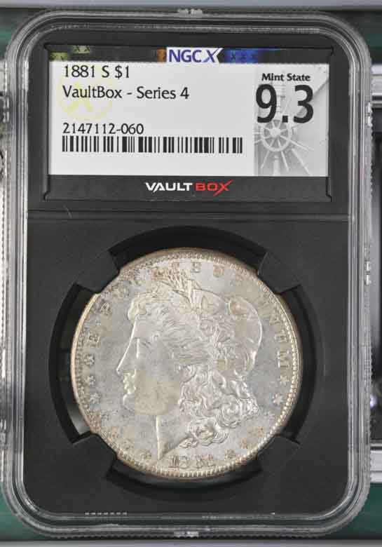 1881-S $1 Morgan Silver Dollar NGCX Mint State 9.3 Vaultbox Series 4