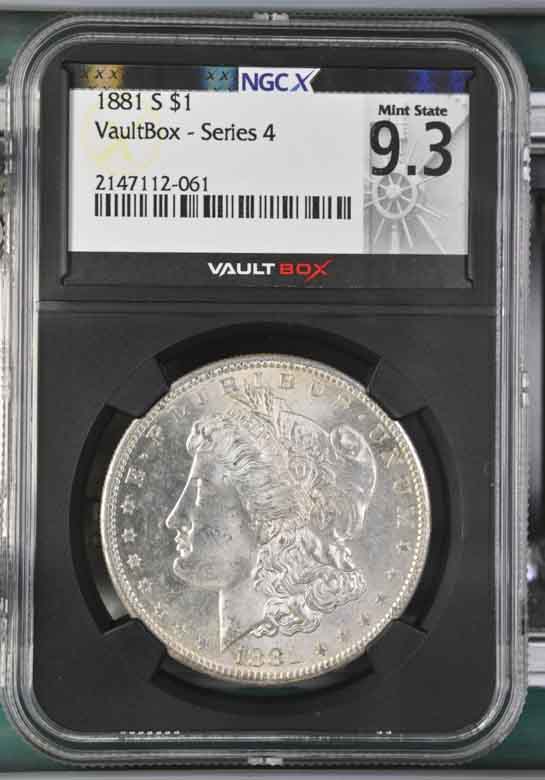 1881-S $1 Morgan Silver Dollar NGCX Mint State 9.3 Vaultbox Series 4