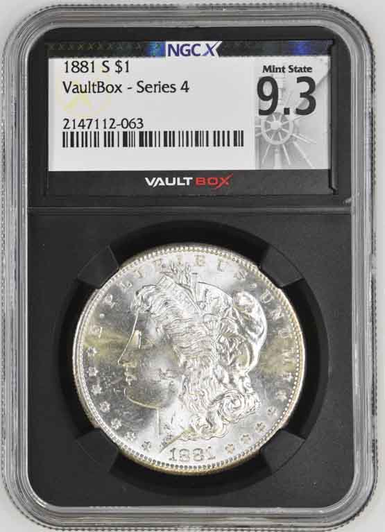 1881-S $1 Morgan Silver Dollar NGCX Mint State 9.3 Vaultbox Series 4