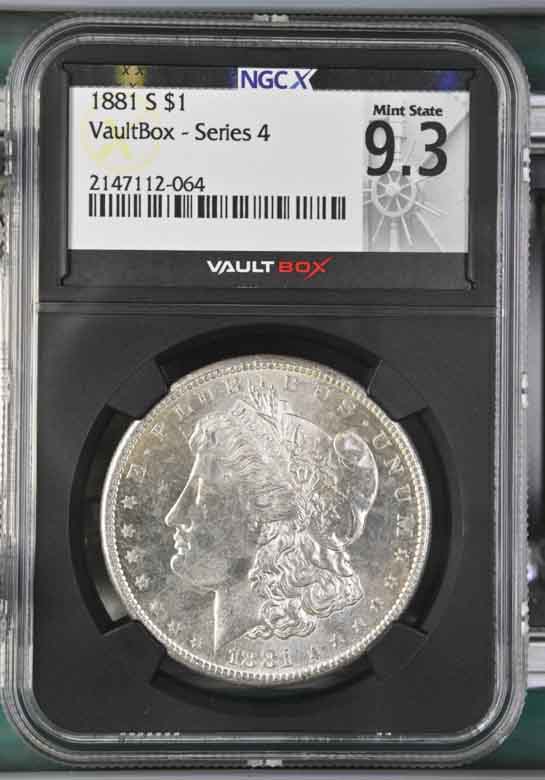 1881-S $1 Morgan Silver Dollar NGCX Mint State 9.3 Vaultbox Series 4