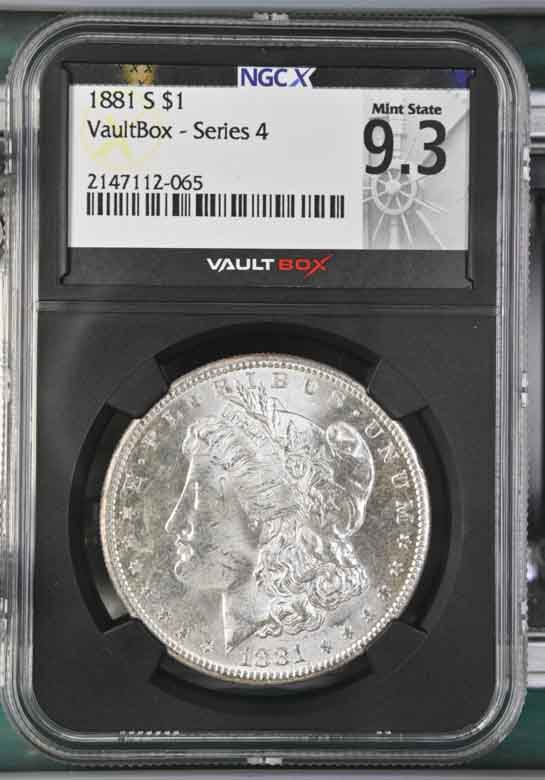 1881-S $1 Morgan Silver Dollar NGCX Mint State 9.3 Vaultbox Series 4