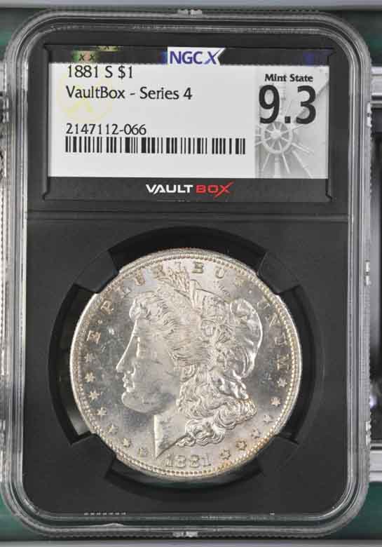 1881-S $1 Morgan Silver Dollar NGCX Mint State 9.3 Vaultbox Series 4