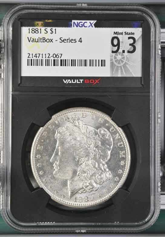 1881-S $1 Morgan Silver Dollar NGCX Mint State 9.3 Vaultbox Series 4
