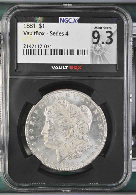 1881 $1 Morgan Silver Dollar NGCX Mint State 9.3 Vaultbox Series 4