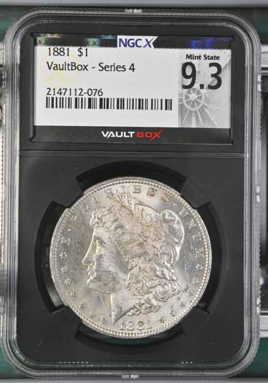 1881 $1 Morgan Silver Dollar NGCX Mint State 9.3 Vaultbox Series 4
