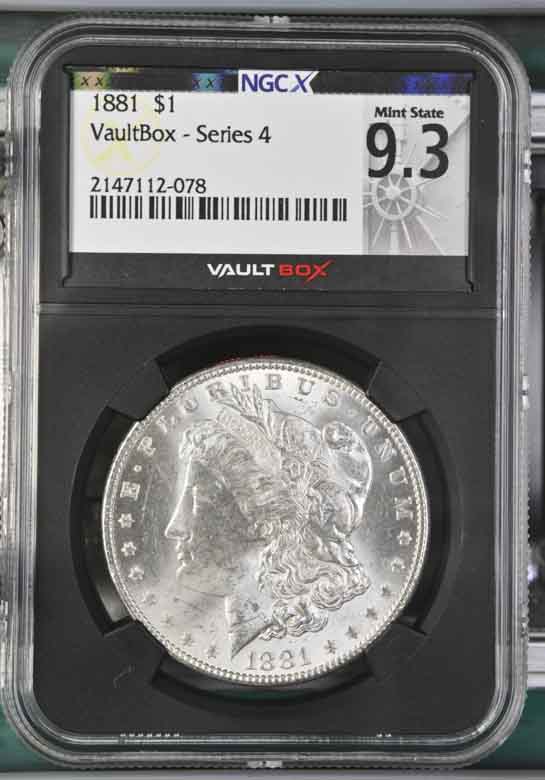 1881 $1 Morgan Silver Dollar NGCX Mint State 9.3 Vaultbox Series 4
