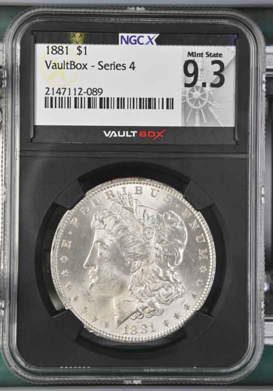 1881 $1 Morgan Silver Dollar NGCX Mint State 9.3 Vaultbox Series 4