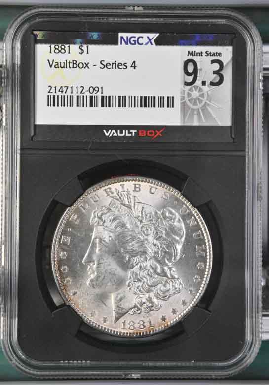 1881 $1 Morgan Silver Dollar NGCX Mint State 9.3 Vaultbox Series 4