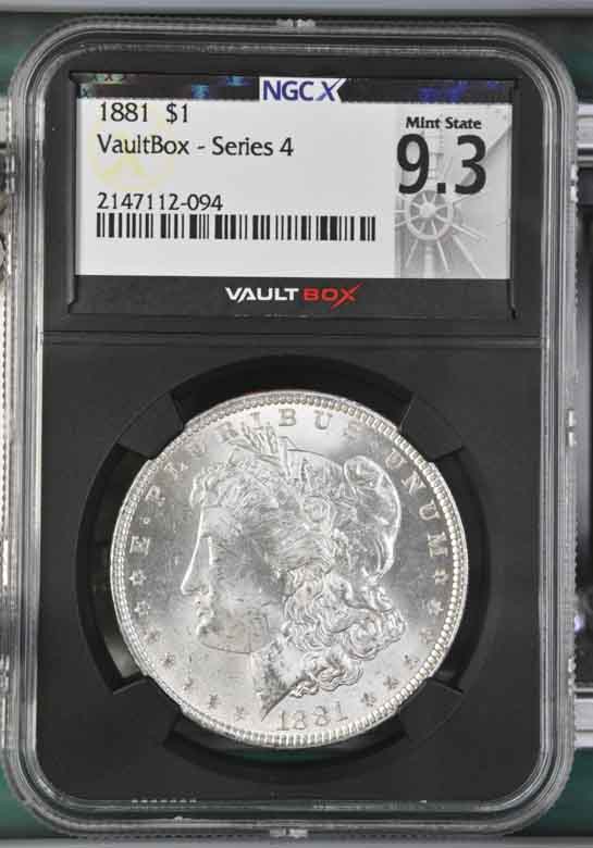 1881 $1 Morgan Silver Dollar NGCX Mint State 9.3 Vaultbox Series 4