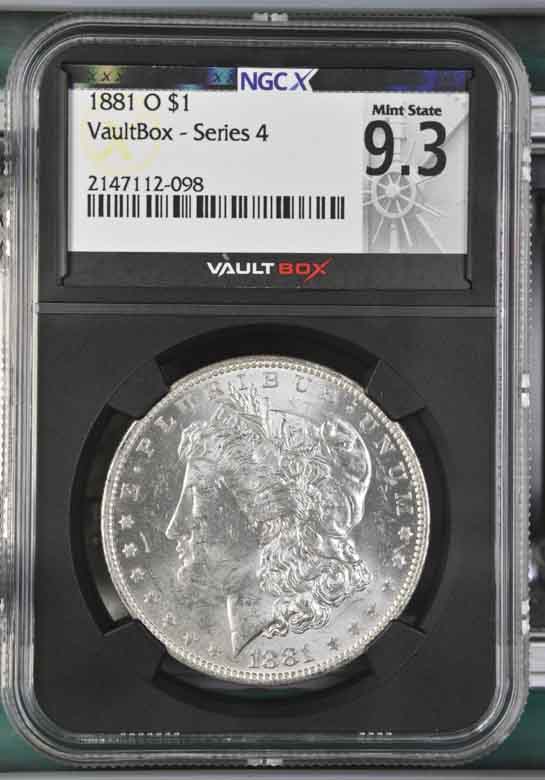 1881-O $1 Morgan Silver Dollar NGCX Mint State 9.3 Vaultbox Series 4