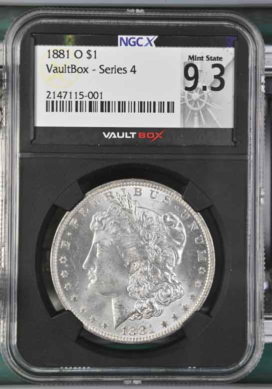 1881-O $1 Morgan Silver Dollar NGCX Mint State 9.3 Vaultbox Series 4