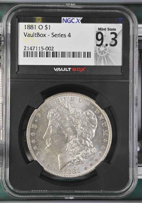 1881-O $1 Morgan Silver Dollar NGCX Mint State 9.3 Vaultbox Series 4