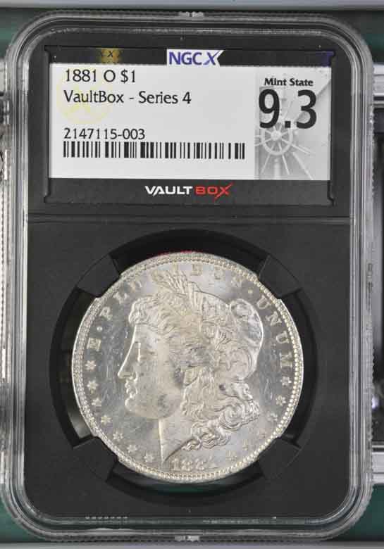 1881-O $1 Morgan Silver Dollar NGCX Mint State 9.3 Vaultbox Series 4