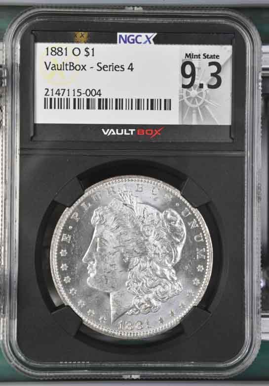1881-O $1 Morgan Silver Dollar NGCX Mint State 9.3 Vaultbox Series 4