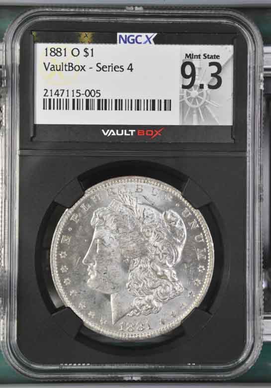 1881-O $1 Morgan Silver Dollar NGCX Mint State 9.3 Vaultbox Series 4