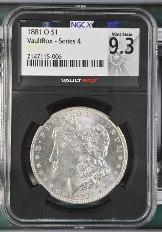 1881-O $1 Morgan Silver Dollar NGCX Mint State 9.3 Vaultbox Series 4