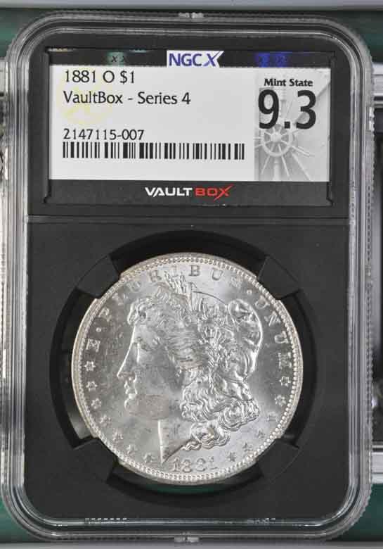 1881-O $1 Morgan Silver Dollar NGCX Mint State 9.3 Vaultbox Series 4