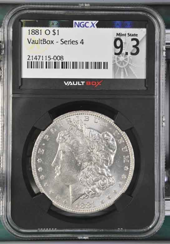 1881-O $1 Morgan Silver Dollar NGCX Mint State 9.3 Vaultbox Series 4