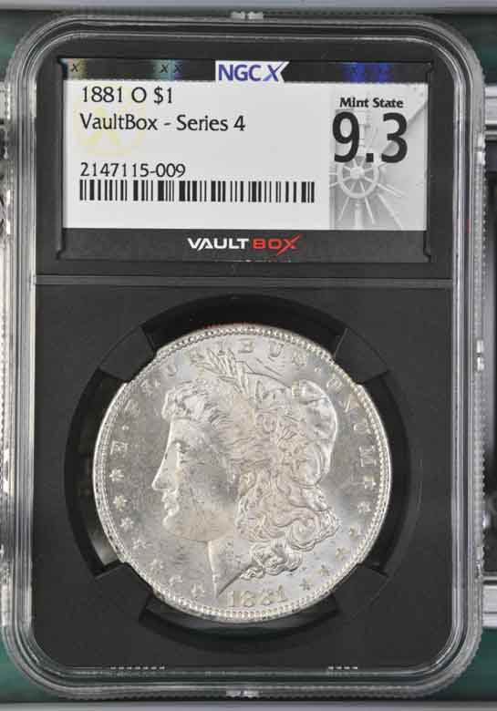 1881-O $1 Morgan Silver Dollar NGCX Mint State 9.3 Vaultbox Series 4