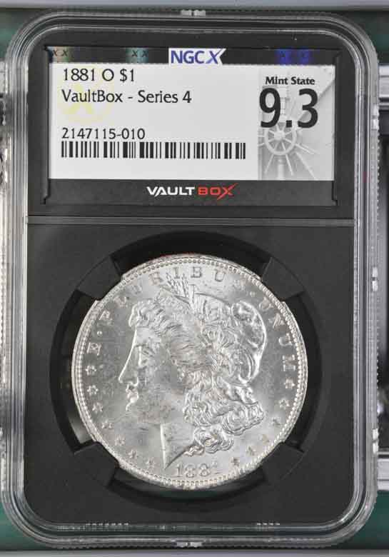 1881-O $1 Morgan Silver Dollar NGCX Mint State 9.3 Vaultbox Series 4