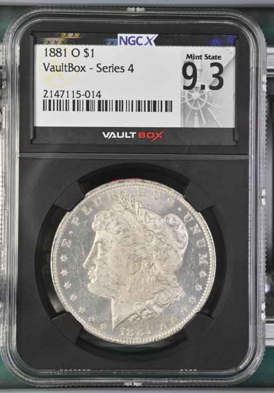 1881-O $1 Morgan Silver Dollar NGCX Mint State 9.3 Vaultbox Series 4