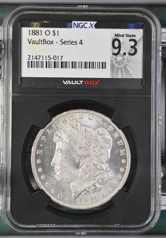 1881-O $1 Morgan Silver Dollar NGCX Mint State 9.3 Vaultbox Series 4