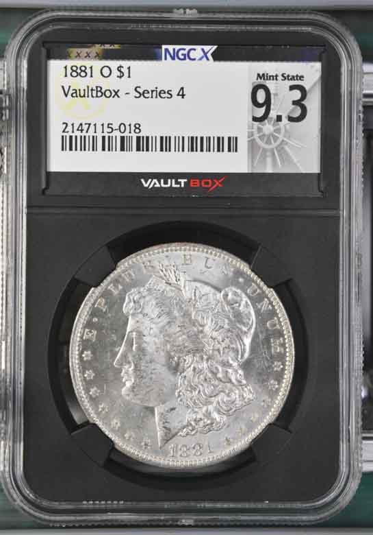 1881-O $1 Morgan Silver Dollar NGCX Mint State 9.3 Vaultbox Series 4