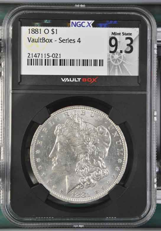 1881-O $1 Morgan Silver Dollar NGCX Mint State 9.3 Vaultbox Series 4