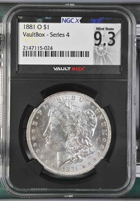 1881-O $1 Morgan Silver Dollar NGCX Mint State 9.3 Vaultbox Series 4