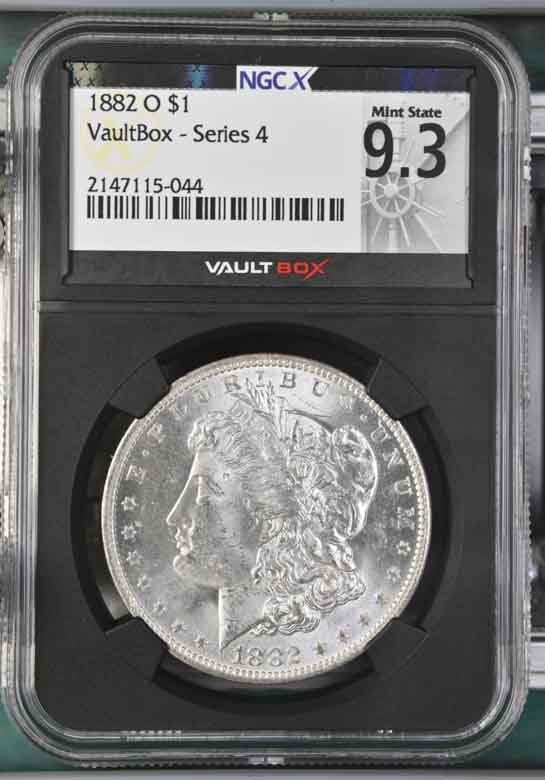 1882-O $1 Morgan Silver Dollar NGCX Mint State 9.3 Vaultbox Series 4