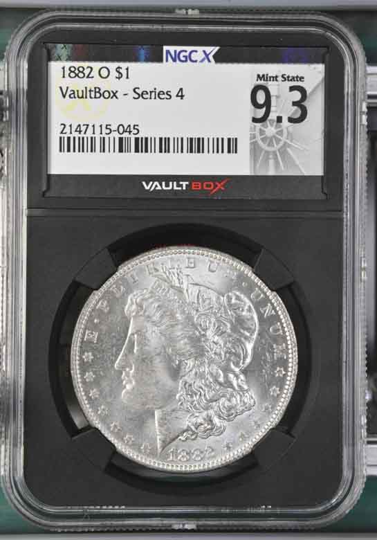 1882-O $1 Morgan Silver Dollar NGCX Mint State 9.3 Vaultbox Series 4