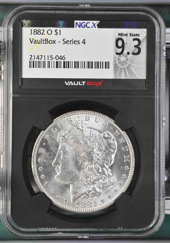 1882-O $1 Morgan Silver Dollar NGCX Mint State 9.3 Vaultbox Series 4
