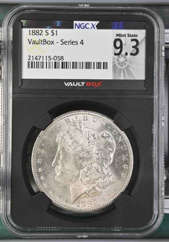 1882-S $1 Morgan Silver Dollar NGCX Mint State 9.3 Vaultbox Series 4