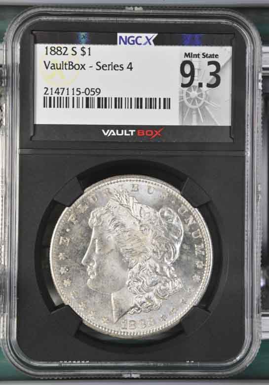1882-S $1 Morgan Silver Dollar NGCX Mint State 9.3 Vaultbox Series 4