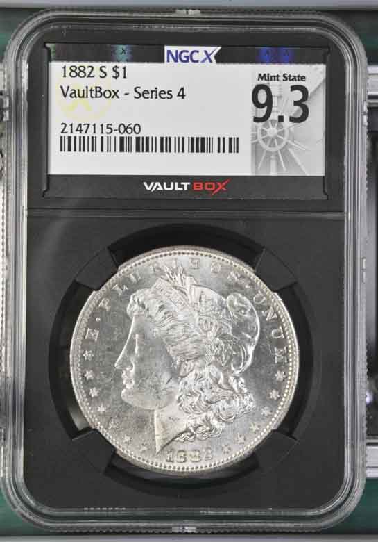 1882-S $1 Morgan Silver Dollar NGCX Mint State 9.3 Vaultbox Series 4