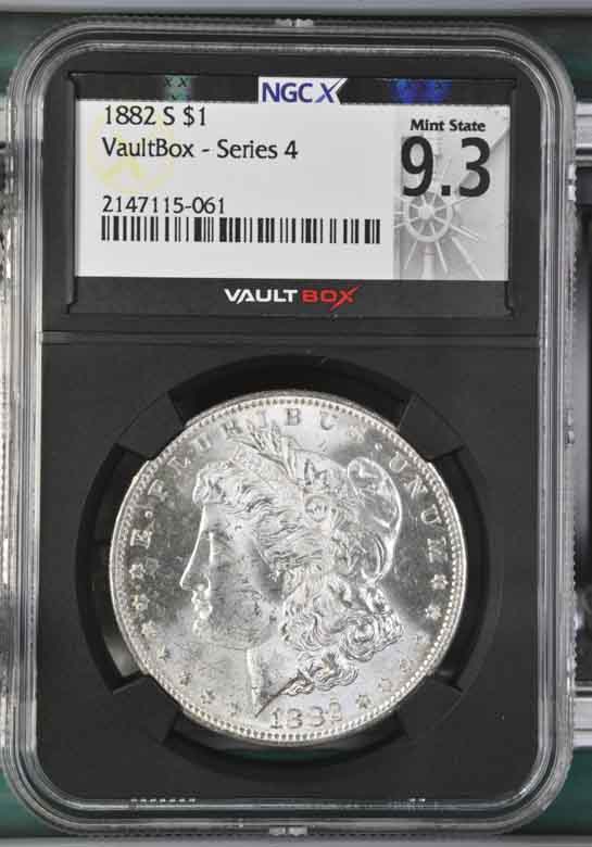1882-S $1 Morgan Silver Dollar NGCX Mint State 9.3 Vaultbox Series 4