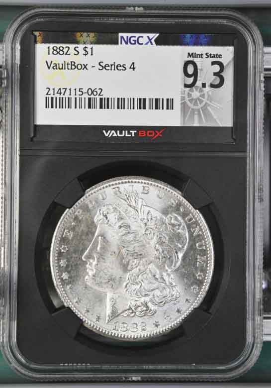 1882-S $1 Morgan Silver Dollar NGCX Mint State 9.3 Vaultbox Series 4
