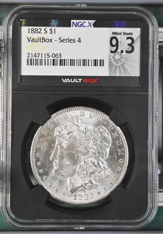 1882-S $1 Morgan Silver Dollar NGCX Mint State 9.3 Vaultbox Series 4