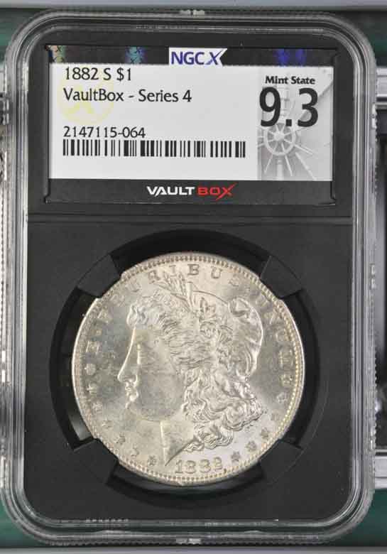 1882-S $1 Morgan Silver Dollar NGCX Mint State 9.3 Vaultbox Series 4