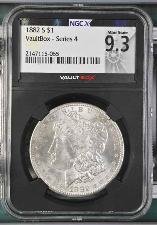1882-S $1 Morgan Silver Dollar NGCX Mint State 9.3 Vaultbox Series 4