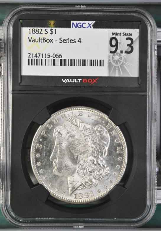 1882-S $1 Morgan Silver Dollar NGCX Mint State 9.3 Vaultbox Series 4
